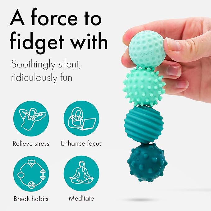 ONO Signets – Silicone Magnetic Balls with Textured Dimples, Bumps, and Waves | Fun to Play with Fidget Toy for Adults | Help Relieve Stress, Anxiety, Tension (Turquoise, Set of 4)