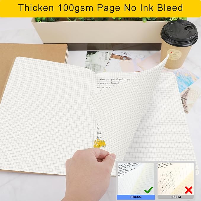 EUSOAR Graph Notebook, 6 Packs Large A4 8.5" x 11" 40 Sheets/ 80 Pages, 100gsm Thick Paper Kraft Journal Notebook, Student Sketchbook Composition Diary Subject Notebooks Planner Journal