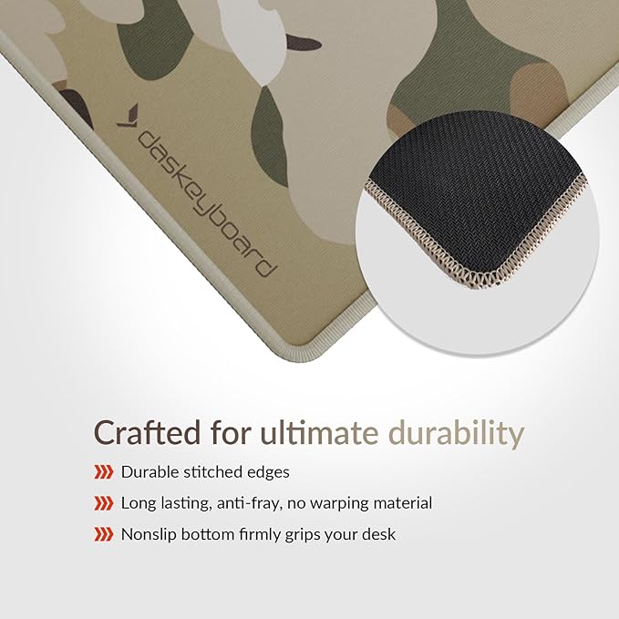 Das Keyboard Large Gaming Mouse Pad Desk Mat with Stitched Edge - Non Slip Base - Waterproof - Premium Cloth Mousepad for Home Work Gaming - Jungle Basecamp Camo