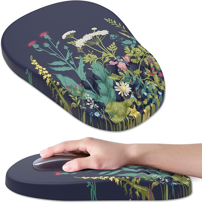 Ergonomic Mouse Pad Wrist Support, with Memory Foam & Non-Slip PU Base, Comfortable Massage Design Mouse Pad Relieve Wrist Fatigue&Pain, Suitable for Computer, Office and Home(05Midnight Flower)