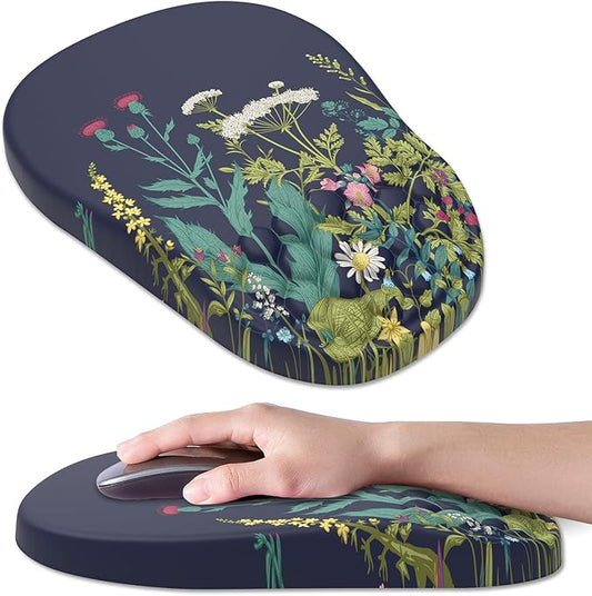 Ergonomic Mouse Pad Wrist Support, with Memory Foam & Non-Slip PU Base, Comfortable Massage Design Mouse Pad Relieve Wrist Fatigue&Pain, Suitable for Computer, Office and Home(05Midnight Flower)