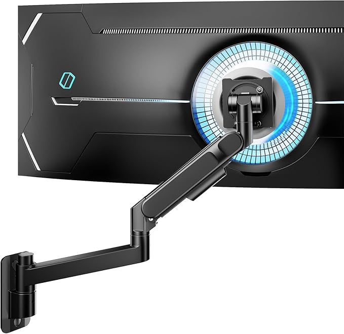 ARES WING Monitor Wall Mount for 24-57 Inch Ultrawide Gaming Screens, Premium Heavy Duty Monitor Arm Holds 60 lbs, Full Motion Gas Spring, Bearing Head for Easy Adjustment, 75/100 VESA Mount, Black
