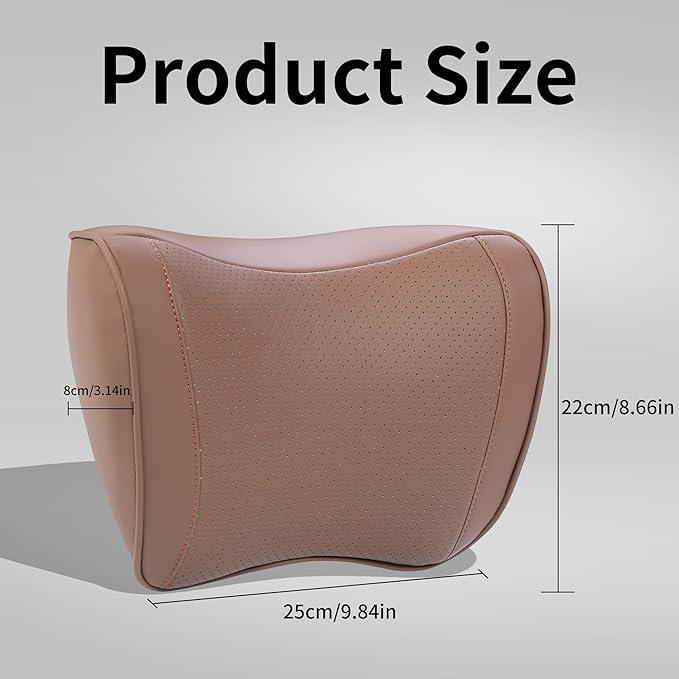Car Headrest Pillow Memory Foam Breathable Removable Leather Cover Premium Seat Support Head Neck Cushion for Driving Traveling Home Office, Brown, 1 Pack