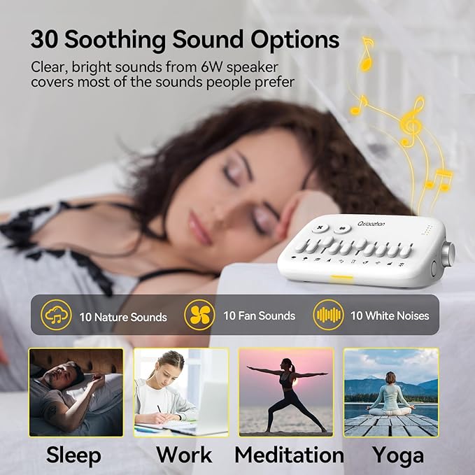 White Noise Sound Machine for Sleep with Slider Rail Button for DIY, Rechargeable & Adjustable Volume Sound Machine with 30 Soothing Sounds & Timers for Travel,Insomnia,Adults (Sleek White)