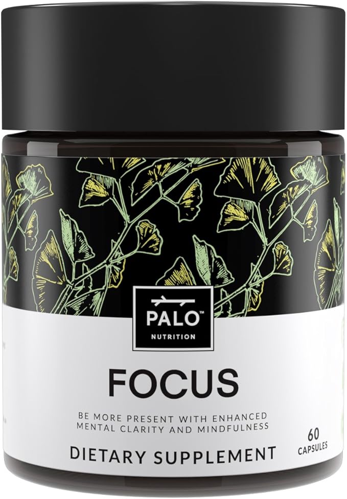 PALO FOCUS Brain Booster Natural Supplement Nootropic for Memory, Focus, Learning, Reall, Attention and Cognition - Ginkgo Biloba, Bacopa, Gotu Kola, Ashwagandha,, Mucuna 60 capsules