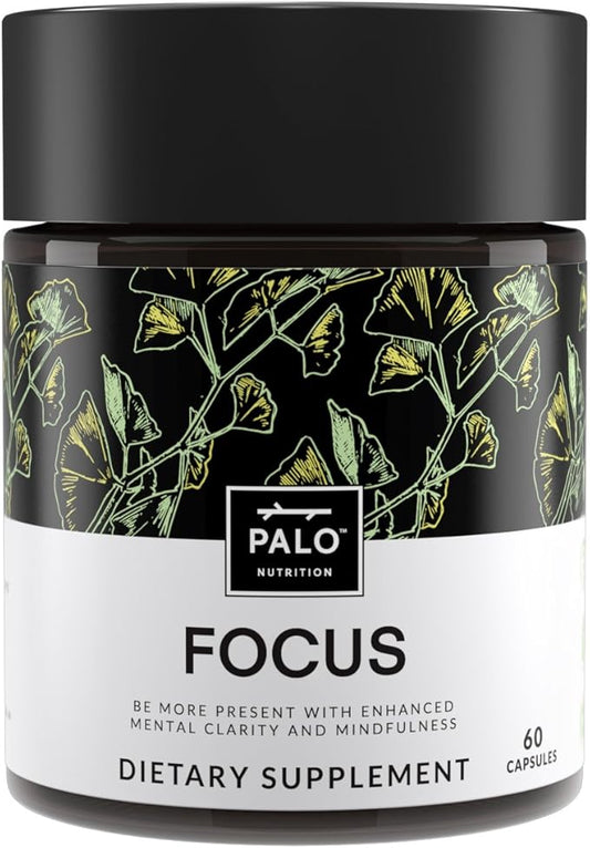 PALO FOCUS Brain Booster Natural Supplement Nootropic for Memory, Focus, Learning, Reall, Attention and Cognition - Ginkgo Biloba, Bacopa, Gotu Kola, Ashwagandha,, Mucuna 60 capsules