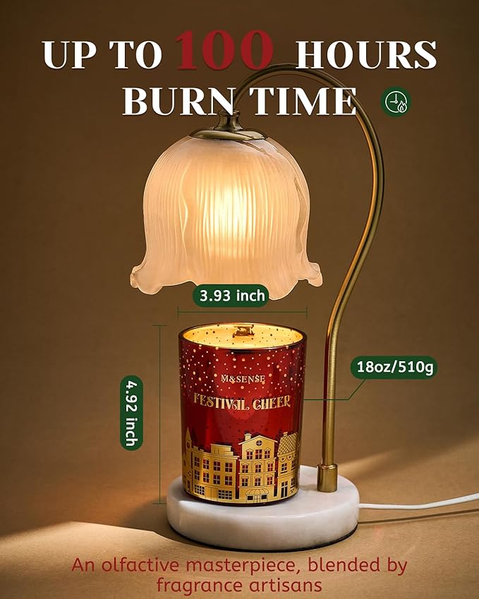 M&SENSE Festival Cheer Wooden Wick 18oz Almond & Apple Scented Clean Natural Soy Wax Candle, 100 Hours Burn Aromatherapy Large Candle for Housewarming Bathroom Bedroom