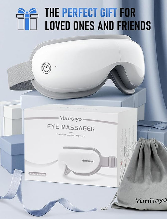 Eye Massager with Bluetooth Music, Heating & Vibration-Wireless Massage Mask for Relieving Dry Eyes, Eye Strain & Headaches, Promote Sleep, 180° Foldable, Travel, Office Users