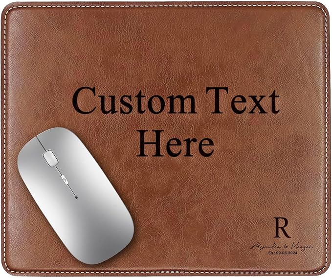 Personalized Leather Custom Mouse Pad with Wrist Rest,Customized Mouse Pads for Desk,Perfect Gift for Weddings, Anniversaries, Birthdays,and Special Occasions (A (Brown-Rectangle))