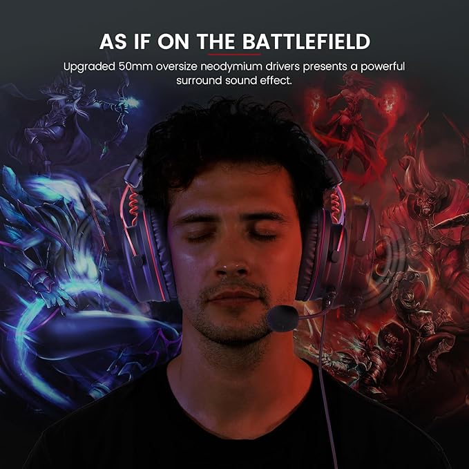 EKSA E900 Gaming Headset with Microphone - PC Headset with Detachable Noise Canceling Mic, 3D Surround Sound, Wired Headphone for PS4, PS5, Xbox, Computer, Laptop, Switch, Handheld (3.5MM Jack)