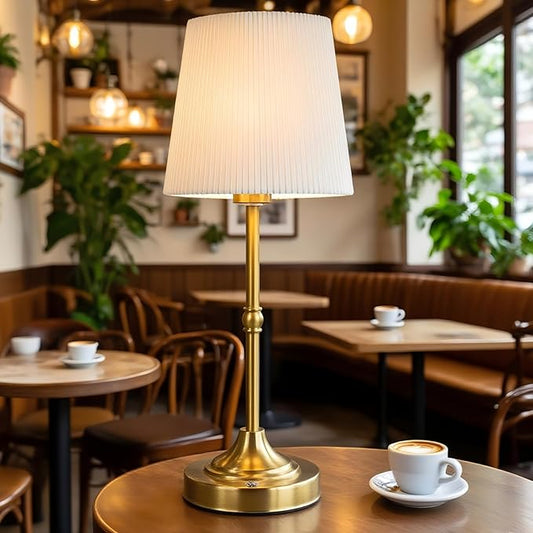 Cordless Table Lamp Rechargeable, 5200mAh High Capacity Battery Powered, Touch Dimmable Gold Lamp for Nightstand,Bedside,Kitchen,Living Room 15.8" (Fabric Lampshade)