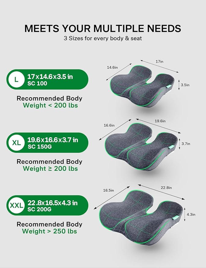 Seat Cushion - SC 100 Seat Cushions for Office Chairs, Car Seat, Wheelchair - Sciatica & Tailbone & Coccyx Pain Relief Pillow for Driver Sedentary People（Size:17 * 14.6 * 3.54 in）
