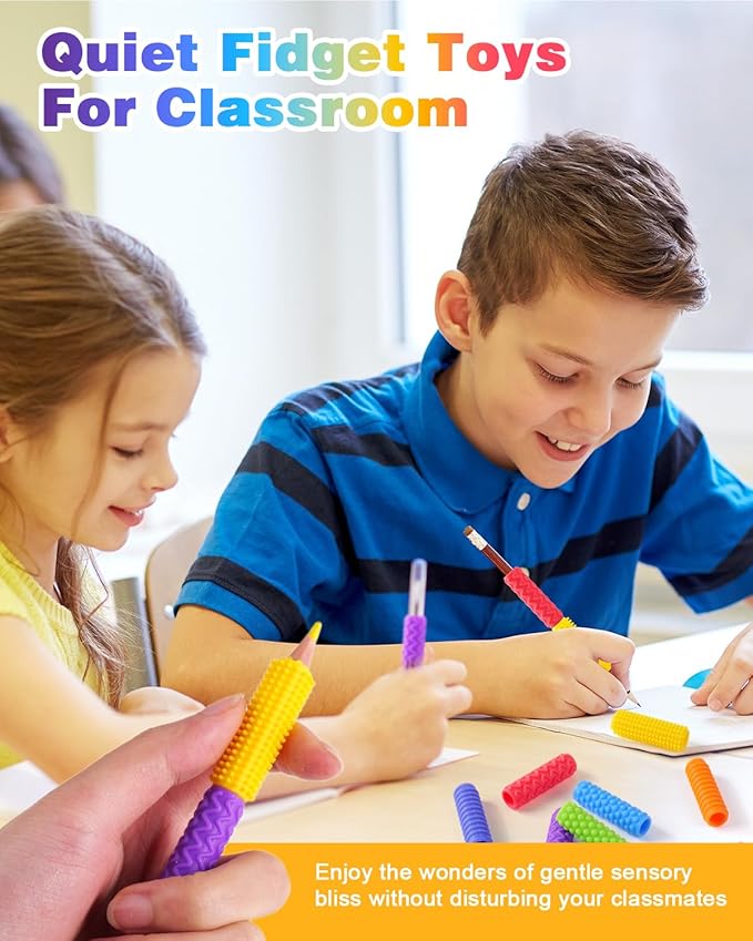 Sensory Fidget Toys Kids Adults: 24 Pack Textured Silicone Pencil Grips for Autism Kids Calming - ADHD Tools for Anxiety Relief Items - Quite Fidget Toy Gifts Christmas Stocking Stuffers for Kids