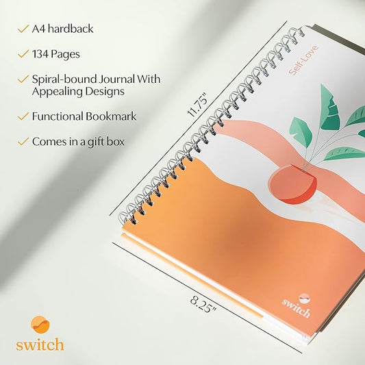 Switch Research Self-Love Journal - Self Care Journal for Women with Prompts - Mindfulness & Gratitude Journal, Therapist Recommended for Self Reflection & Personal Growth - Guided Writing Notebook A4