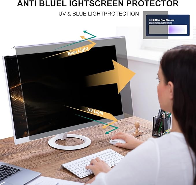 Hanging Computer Privacy Screen Protector Shield Compatible for 26/27 Inch Widescreen Desktop Monitor - Anti Glare & Blue Light Filter - Hanging Design for Easy On/Off