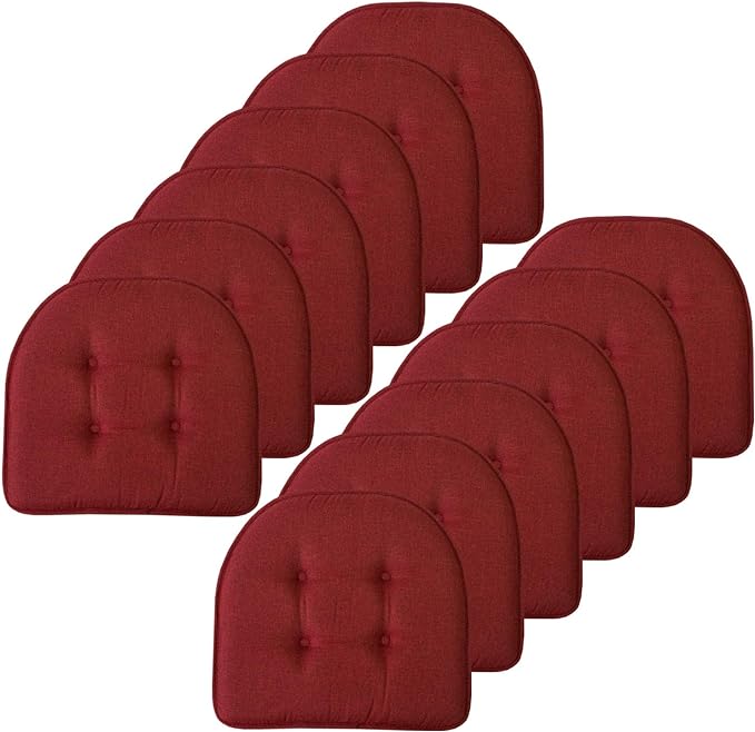Sweet Home Collection Chair Cushion Memory Foam Pads Tufted Slip Non Skid Rubber Back U-Shaped 17" x 16" Seat Cover, 12 Count (Pack of 1), Wine Burgundy