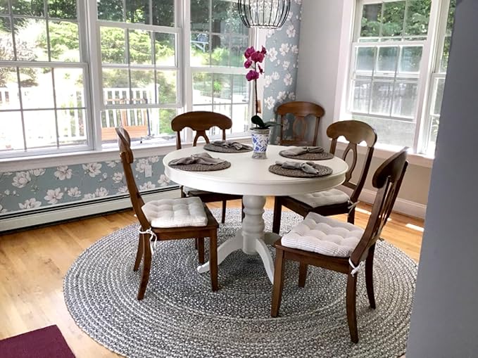 Barnett Home Decor Dining Chair Cushions with Ties, 16.5 x 18, Pack of 4 – Ticking Stripe Natural – 100% Cotton, Latex Foam Fill, Made in USA