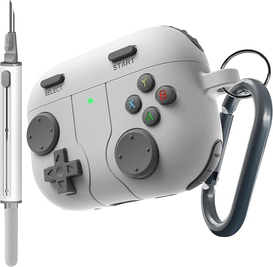 for AirPods Pro 3 Case(2025) DamonLight Game Case Shock-Proof Protective Silicone with Cleaning Pen and Keychain Accessories for Apple Airpods Pro 3rd Generation (Gray)