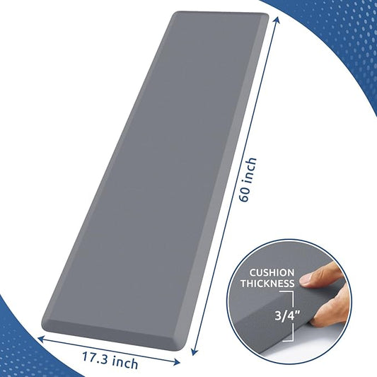 KitchenClouds Kitchen Mat Cushioned Anti Fatigue Kitchen Rug 0.8inch Non Slip Standing Mat Comfort Floor Mats for Sink Office (17.3"x60",Grey)
