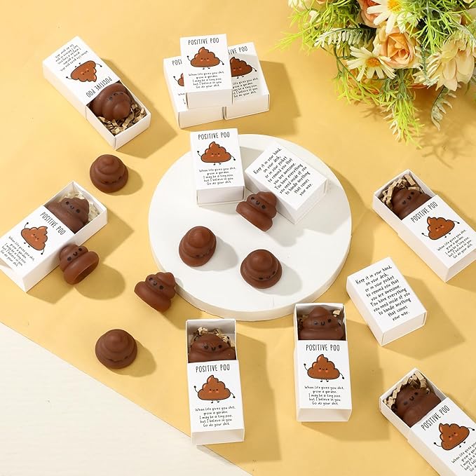 Wettarn 12 Sets Poo Positive Gifts Cute Stress Balls with Support Gift Boxes Funny Party Favors for Employee Coworker Friends Office Inspirational Relief Toys