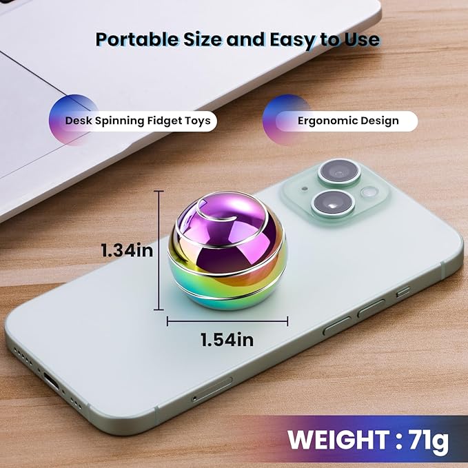 Fidget Spinner Desktop Toys - Kinetic Spinning Ball for Anxiety & ADHD Relief, Optical Illusion Fidget Toys for Adults, Kids, Parents & Friends, Ideal Gift Metal Fidgets for Office & Home