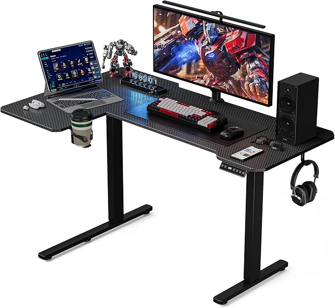 51" Reversiable L-Shaped Electric Standing Desk Adjustable Height Gaming Stand Up Corner Desk Sit Stand Home Office Computer Desk with Splice Board,Black Carbon Top