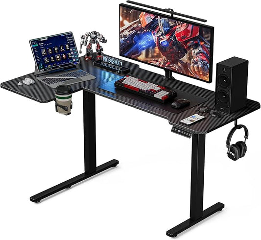 51" Reversiable L-Shaped Electric Standing Desk Adjustable Height Gaming Stand Up Corner Desk Sit Stand Home Office Computer Desk with Splice Board,Black Carbon Top