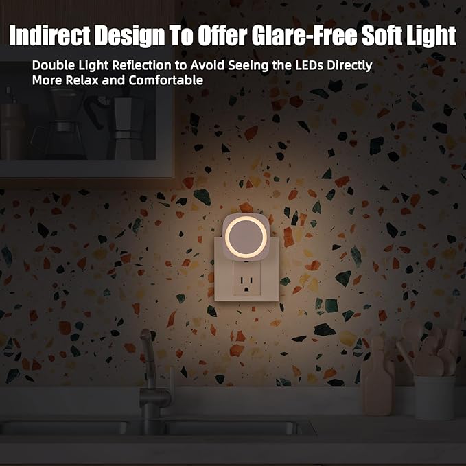Warm Night Lights Plug into Wall, 4 Packs Dimmable Night Light with Dust to Dawn Sensor, Automatically Turn on and Off, Gentle Glow Nightlight for Bathroom,Bedroom,Stairs,Kitchen,Hallway,Warm White