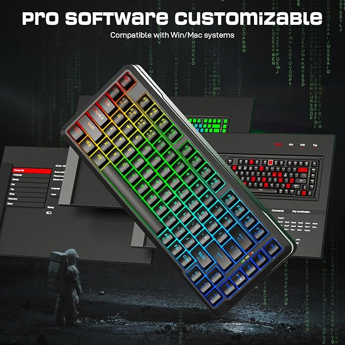 Redragon K713 Wireless Mechanical Keyboard, Gasket Mounted RGB Gaming Keyboard, 3-Mode (2.4G/BT/USB), Pre-Lubed Linear Red Switches, 75％ Layout, 82 Keys Hot Swappable for PC/Mac - Black