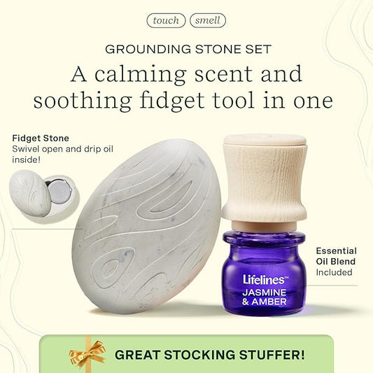 Lifelines Scent-Infused Grounding Stone & Oil Blend Gift Set - Fidgets for Tweens, Teens & Adults with Essential Oil Blend - Stocking Stuffers, White Elephant & Holiday Gifts for Christmas