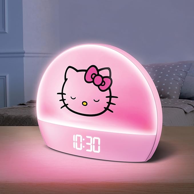 Hello Kitty Sunrise Alarm Clock - Multicolor Lights, USB Charging, LED Display, and Snooze Function Ages, 2 Pack