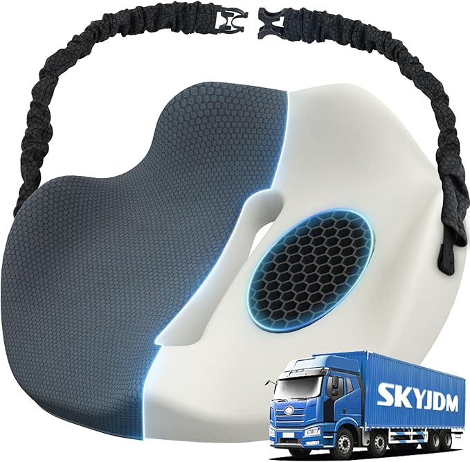 Memory Foam Truck Seat Cushion with TPE Gel Support, Truck Seat Cushion with Non-Slip Washable Cover for Back Support & Pain Relief During Long Drives(Dark Gray)