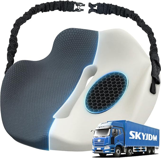 Memory Foam Truck Seat Cushion with TPE Gel Support, Truck Seat Cushion with Non-Slip Washable Cover for Back Support & Pain Relief During Long Drives(Dark Gray)