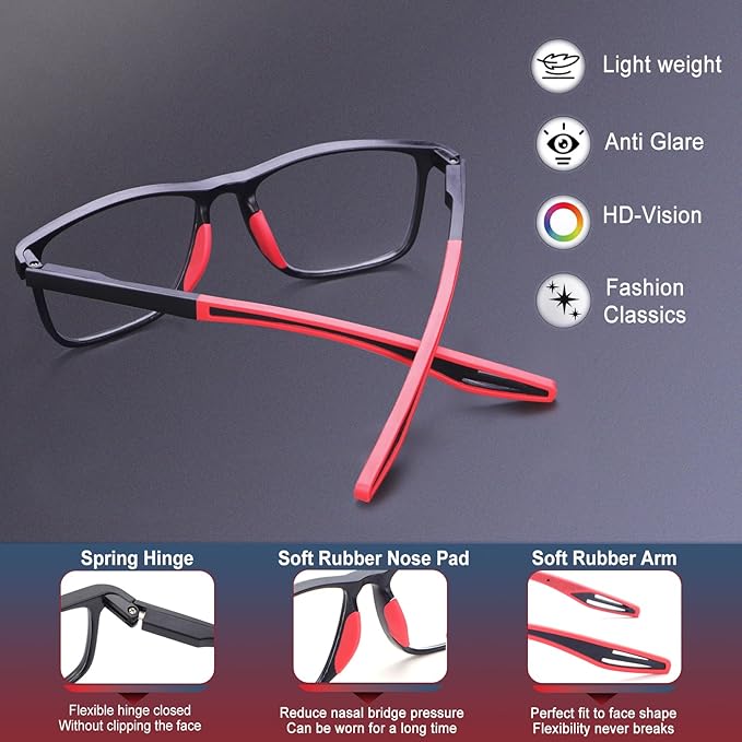 4 Pack Progressive Multifocus Reading Glasses for Men Women TR90 Sports Style Anti-Blue Light Computer Readers