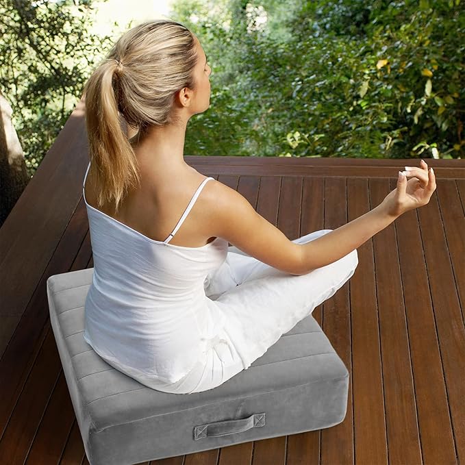 MeMoreCool Square Floor Pillow Seating for Adults Kids, Large Meditation Cushion Floor Pillow with Thick Foam & Soft Tufted Cover, Washable Big Pillow Seat Floor Cushion for Sitting Yoga, 22" Grey