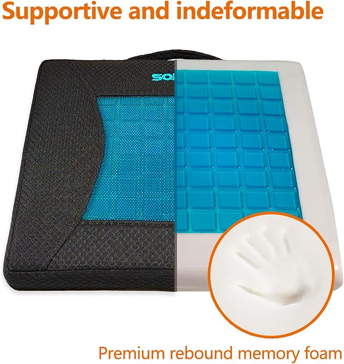 Sojoy Gel Seat Cushion,Portable Memory Foam Chair Seat Cushion for Car,Office,Wheelchair,Lower Back, Sciatica and Tailbone Pain Relief