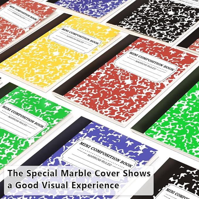 feela 70 Pack Mini Composition Notebook Bulk, Cute Pocket Composition Note Pad, Small Journal Notebooks for Students College School Supplies, 4.5" X 3.25", Narrow Ruled, 5 Marble Covers