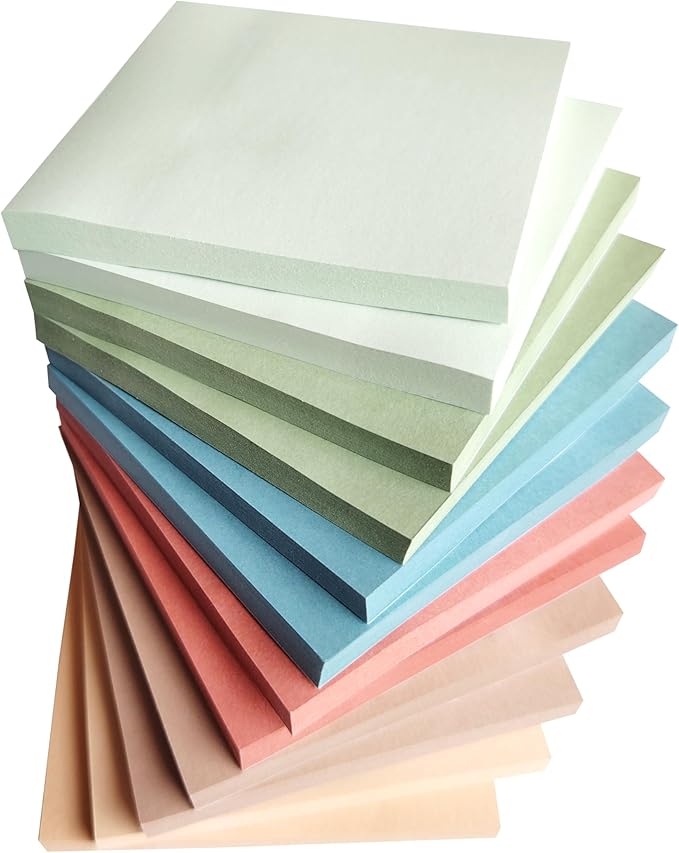 Sticky Notes 3x3 Inches (12 Pads/Total 720 Sheets), Vintage Colors Cute Sticky Notes Bulk, Easy to Post,Super Sticking Power Memo Pads for Home, Office