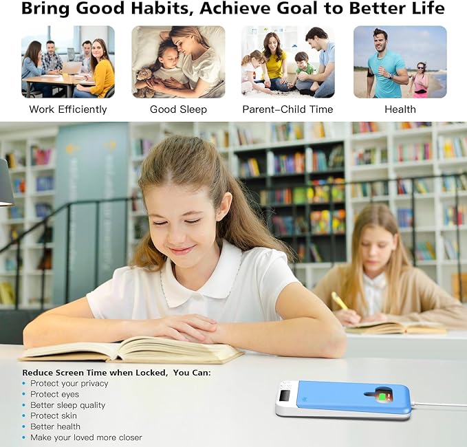 ySky Cell Phone Lock Box with Timer,Portable Timed Phone Lock Box for iPhone and Android Phones, Self-Control Timer Phone Locker to Help Kids,Students Focus Back, Mobile Phone Addiction(Blue)