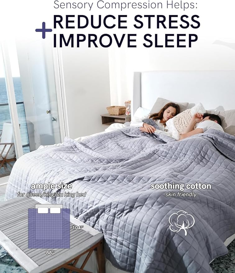 YnM Cotton King Size Weighted Blanket for Adults (88x104 Inches, 25 Pounds, Light Grey), Smallest Compartments with Cooling Glass Beads,Heavy Blanket for Two Persons of 110~190lbs on Queen or King Bed