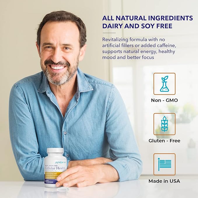 Juvenon Cellular Health | Heart, Brain Supplement with Acetyl L-Carnitine and Biotin - Supports NAD+ Function, Energy Production, Mood, Revitalized Metabolism, Mental Focus & Clarity (60 Tablets)