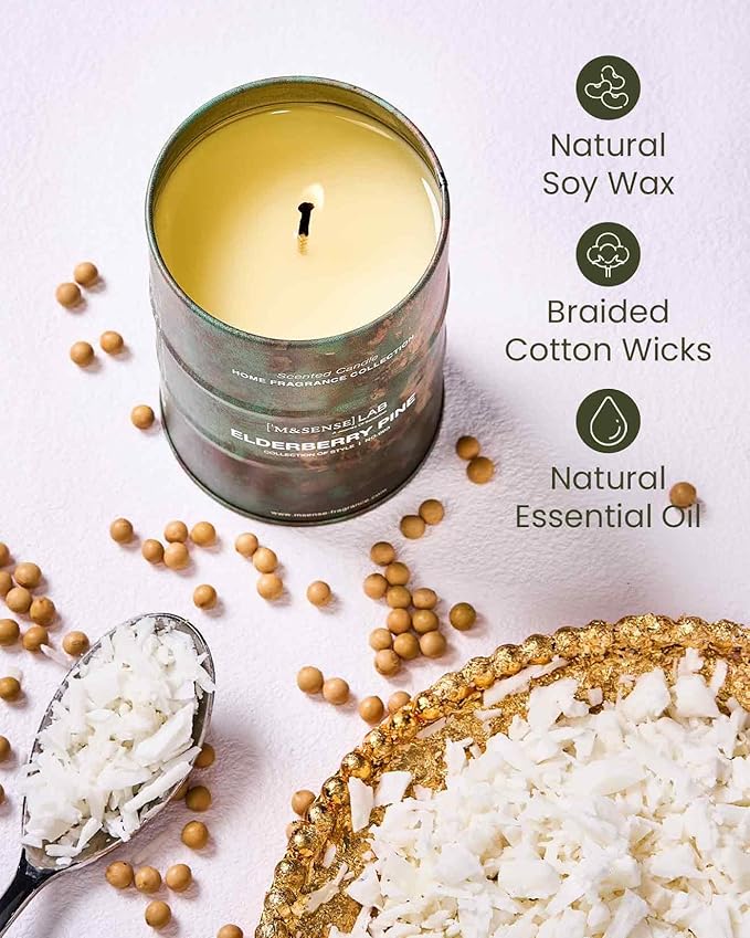 M&SENSE Elderberry Pine Scented Candles Natural Non Toxic, Aromatherapy Candle for Stress Relief Meditation Relaxing, Housewarming Gifts for Women Men, 11.3oz 70 Hour Long Burning