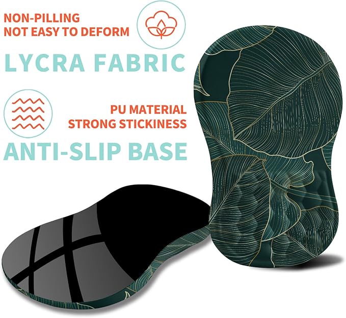 Ergonomic Mouse Pad Wrist Support with Memory Foam Massage Bulge, Carpal Tunnel Pain Relief Mousepad Wrist Rest for Mouse(12x8 inch, Leaves)