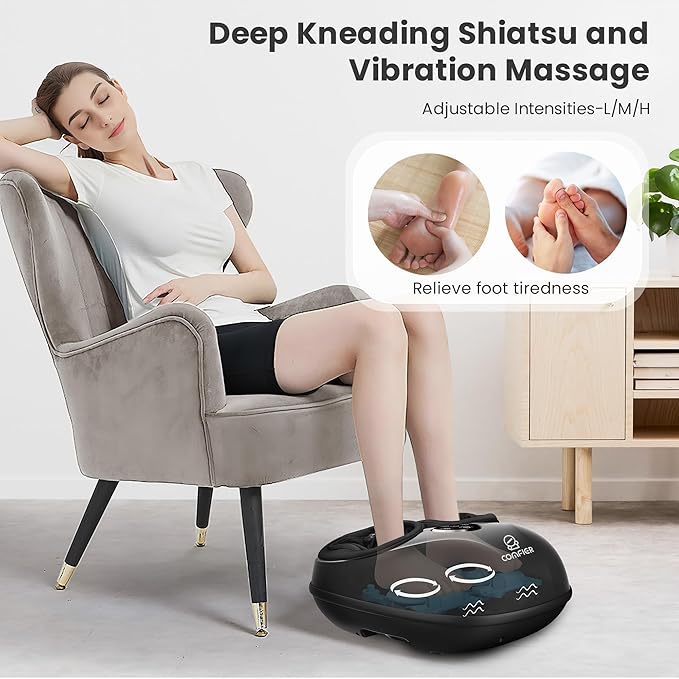COMFIER Shiatsu Foot Massager Machine with Heat, Foot Massager for Neuropathy Plantar Fasciitis, Deep Kneading Feet Massager with Heat, Relax for Home Office,Up to Men Size 13