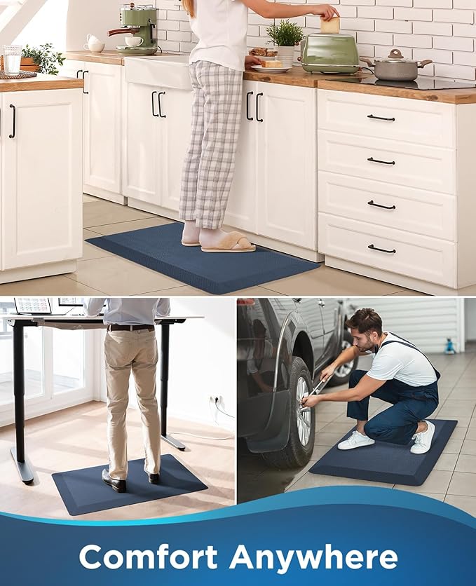 Ophanie Kitchen Mats for Floor, 3/4 Inch Thick Kitchen Rugs, Anti Fatigue Standing Cushioned Mat, Waterproof,Comfort Ergonomic Mat for Office, Home, Sink, 20''x39'' Blue Non-Slip Bottom