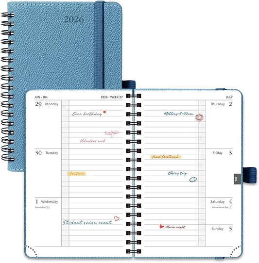POPRUN 2026 Pocket Planner, (Small Size-4'' x 6.25'') - Daily Weekly and Monthly Calendar Agenda 2026 Appointment Book with Monthly Tabs, Spiral Soft Cover, Inner Pocket, 100 GSM - Aquamarine