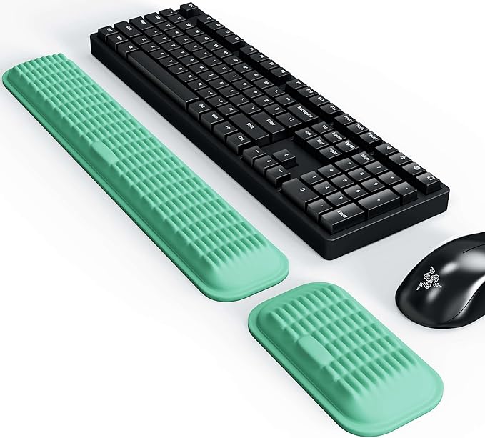 MEKASS Ergonomic Wrist Rest for Keyboard and Mouse, Soft Memory Foam Keyboard Wrist Rest Set with Non-Slip Silicone Base, Easy Typing, Pain Relief, Comfort for Office, Work, Gaming (Green)