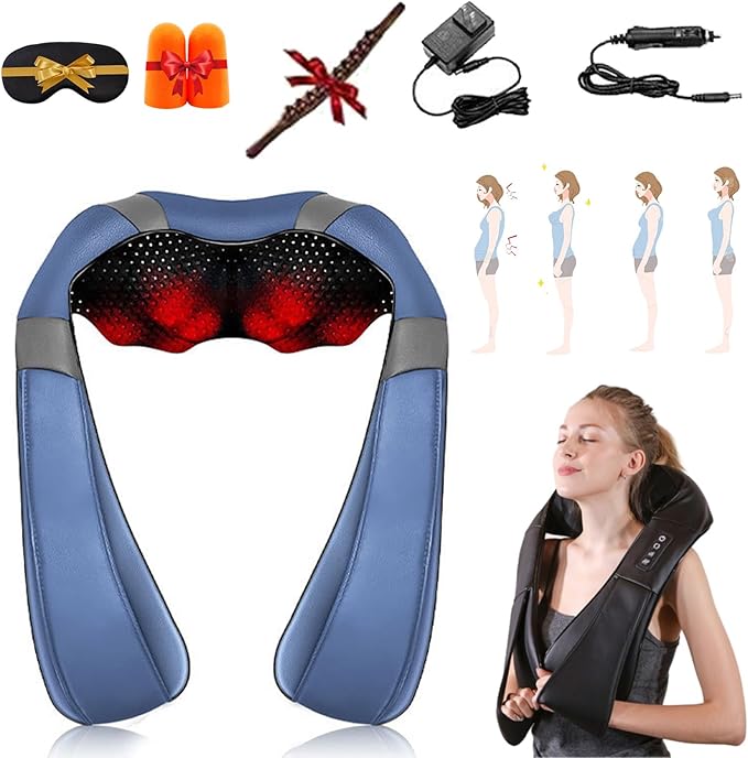 Herfes Neck Massager, Official Herfessmartlife Neck Shoulder Back Massager with Heat & Compression, 16 Massage Nodes, Ergonomic U-Shaped, Deep Tissue 3D Kneading Herfes, Ideal Gift (Blue)