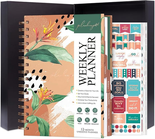 PLANBERRY Weekly Planner Premium – Undated Life Organizer & Budget Planner – Time Management, Goal Setting, To-Do List, Work-Life Balance & Habit Tracker – 6.9″ x 8.5″ (African Terracotta)