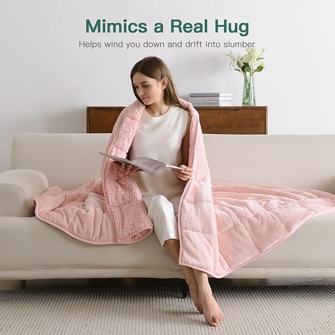 Lofus Weighted Blanket for Adults(15 lbs, 48" x 72"), Throw Heavy Blanket Machine Washable, Soft Weighted Blankets for Stress Relief and Sleep Promotion-Pink